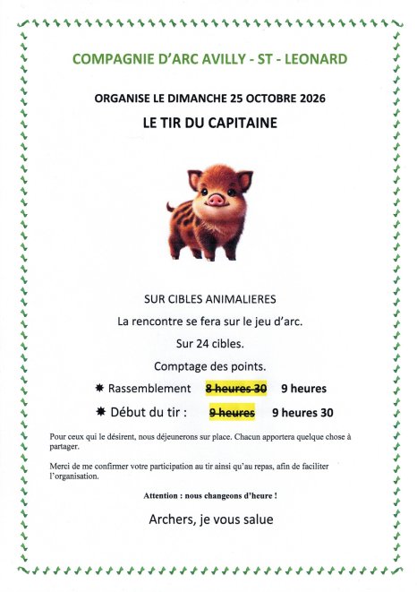 Tir du Capitaine dimanche 25/10/2026